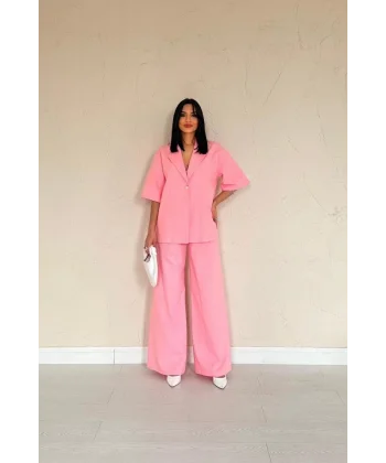 Pembe Önü Tek Düğmeli Ceket Pantolon Takım