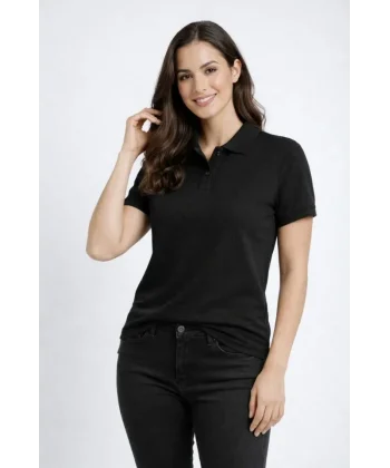 Pike Kumaş Düğmeli Yaka Regular Rahat Günlük Kısa Kol Tişört T-shirt - Siyah