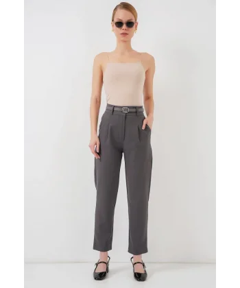 Pileli Kemerli Kumaş Pantolon 6725 - Antrasit