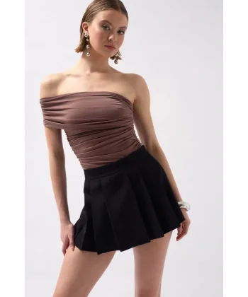 Pileli Mini Şort Etek