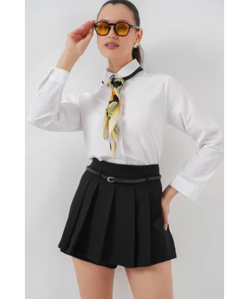 Pileli Mini Şort Etek 5336 - Siyah