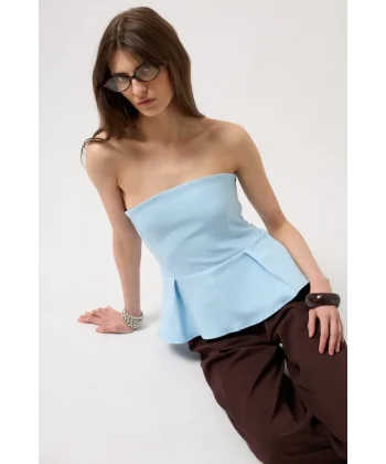 Pileli Straplez Bluz