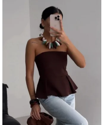 Pileli Straplez Bluz