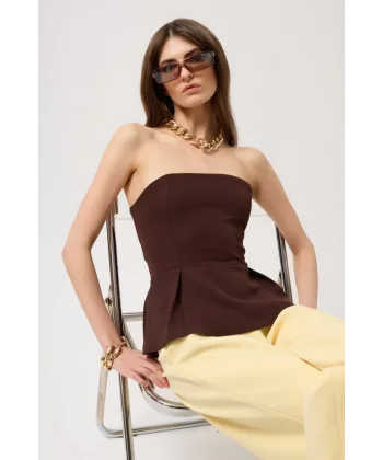 Pileli Straplez Bluz