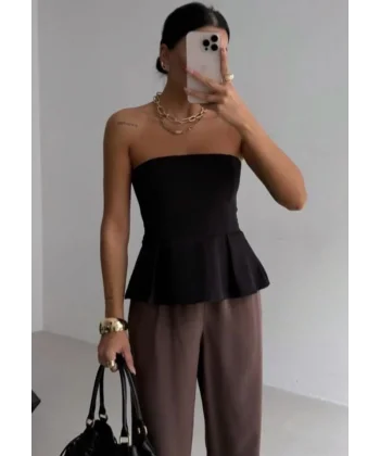 Pileli Straplez Bluz