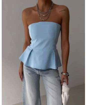 Pileli Straplez Bluz