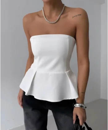 Pileli Straplez Bluz