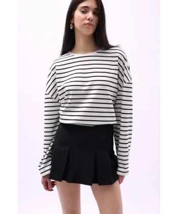 Pileli Yüksek Bel Mini Etek