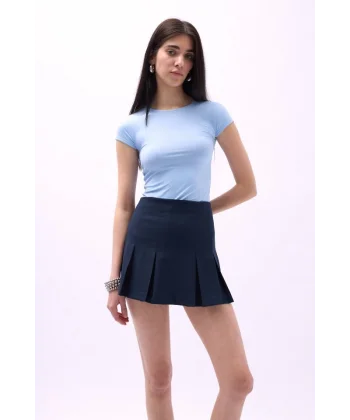 Pileli Yüksek Bel Mini Etek