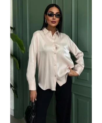 Pırıltılı Kumaş Premium Saten Gömlek 3464
