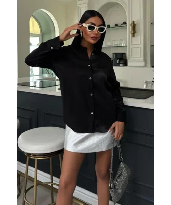 Pırıltılı Kumaş Premium Saten Gömlek 3464