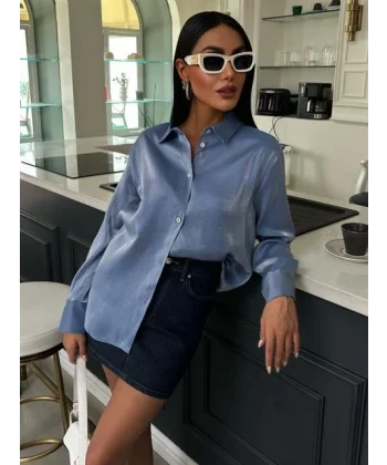 Pırıltılı Kumaş Premium Saten Gömlek 3464