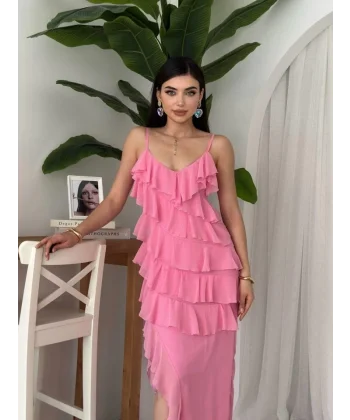 Ples Yırtmaç Detaylı Elbise