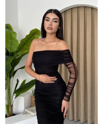 Polack Tek Omuz Tül Elbise