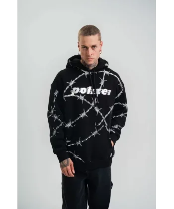 POLIZEI Premium Kalite Kapşonlu Varak Ve Pano Baskılı SweatShirt - Siyah