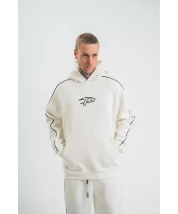 POLIZEI Premium Kalite Unisex Kapşonlu Ara Biyeli SweatShirt - Beyaz