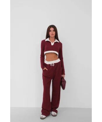 Polo Yaka Garnili Crop Sweatshirt