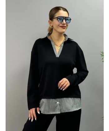 Polo Yaka Gömlekli Salaş Balon Pantolunlu ıkılı Takım