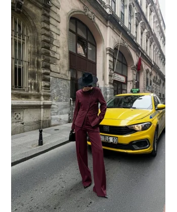 Poly Viscose Full Lycra Asi̇metri̇k Düğmeli̇ Vatkali Ceket Pantolon Takim