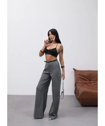 Poly Viscose Yüksek Bel Kemerli̇ Ve Dökümlü Palazzo Pantolon (Kemer Dahi̇l)