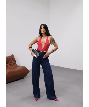 Poly Viscose Yüksek Bel Kemerli̇ Ve Dökümlü Palazzo Pantolon (Kemer Dahi̇l)