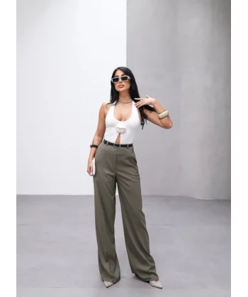 Poly Viscose Yüksek Bel Kemerli̇ Ve Dökümlü Palazzo Pantolon (Kemer Dahi̇l)