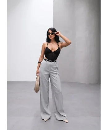 Poly Viscose Yüksek Bel Kemerli̇ Ve Dökümlü Palazzo Pantolon (Kemer Dahi̇l)