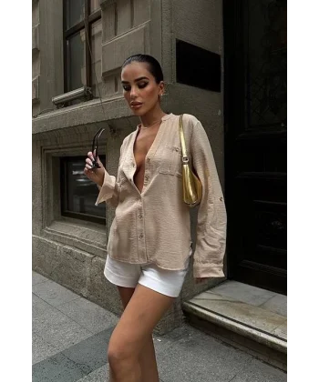 Poulina Flamlı Keten Gömlek 3257-08