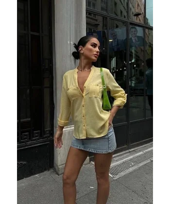 Poulina Flamlı Keten Gömlek 3257-08