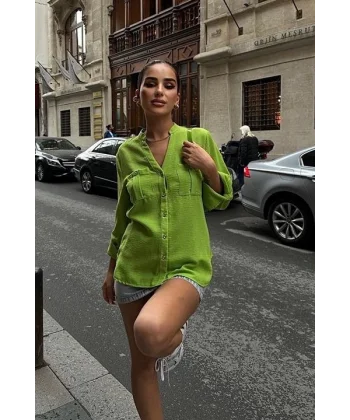 Poulina Flamlı Keten Gömlek 3257-08