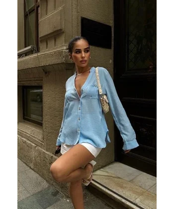 Poulina Flamlı Keten Gömlek 3257-08