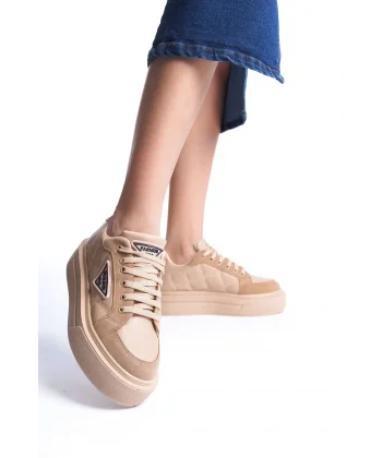 PRAG Bağcıklı Ortopedik Taban Desenli Kadın Sneaker Spor Ayakkabı CTT - Ten