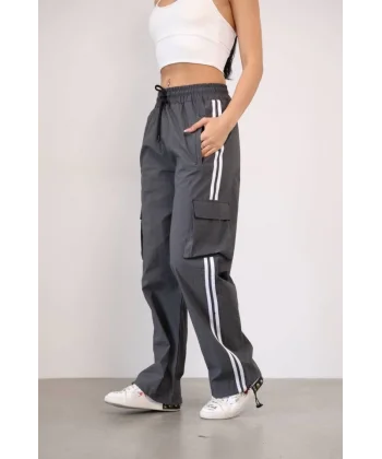 Praşut Kumaş Kargo Çeplı Baggy Esofman  Gri