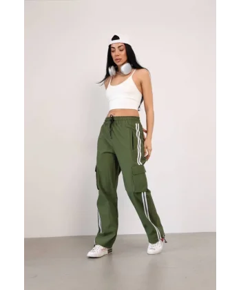 Praşut Kumaş Kargo Çeplı Baggy Esofman  Haki