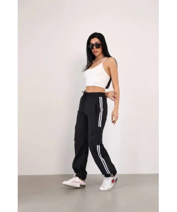 Praşut Kumaş Kargo Çeplı Baggy Esofman  iyah