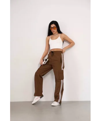 Praşut Kumaş Kargo Çeplı Baggy Esofman - Kahve