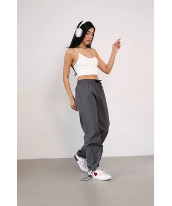 Praşut Kumaş Paça Cepli Baggy Eşofman - Antrasit