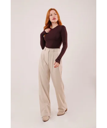 Premium odel Oturtmalı Krem Pantolon