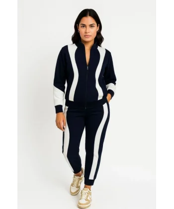 Premium Parçalı Eşofman Takım - Dik Yaka Fermuarlı Sweatshirt - Siyah