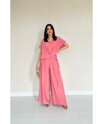 Pudra Önü Pileli İkili Keten Takım