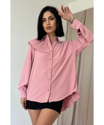 Pudra Pilise Detaylı Jesica Gömlek