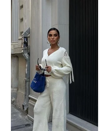 Püskül Detaylı Hırka Pantolon Triko Takım 9967