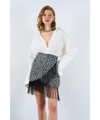 Püsküllü Etek  iyahBeyaz