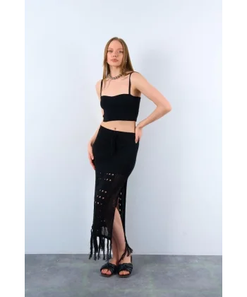 Püsküllü Etekli Takım  Siyah