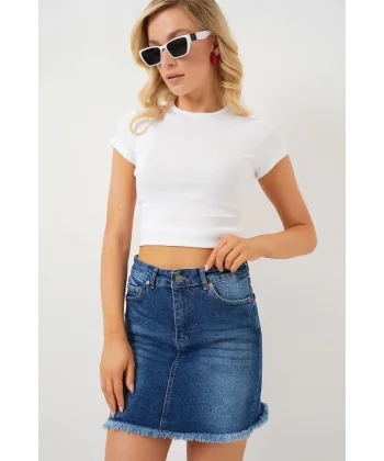 Püsküllü Mini Kot Etek 8051 - Lacivert