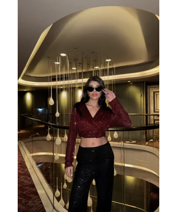 PUU CROP KRUVAZE BUZ  Bordo