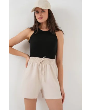Rahat Kalıp Şort 5327  Krem