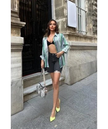 Ribera Çizgili Saten Gömlek 3398