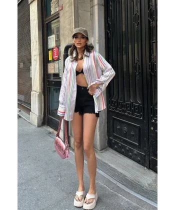 Ribera Çizgili Saten Gömlek 3398