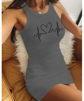 Ritim Kalp Baskılı Sıfır Kol Kaşkorse Elbise